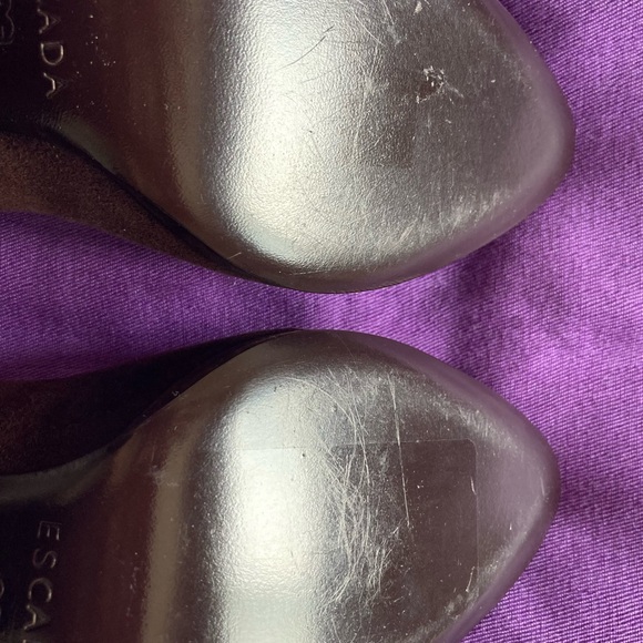 ESCADA Brown Leather Peep Toe Heels Size 38 - Picture 7 of 7